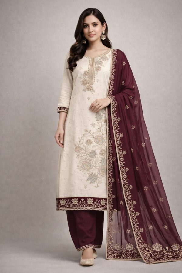 Teal Grace Floral Embroidered Chanderi Suit Set